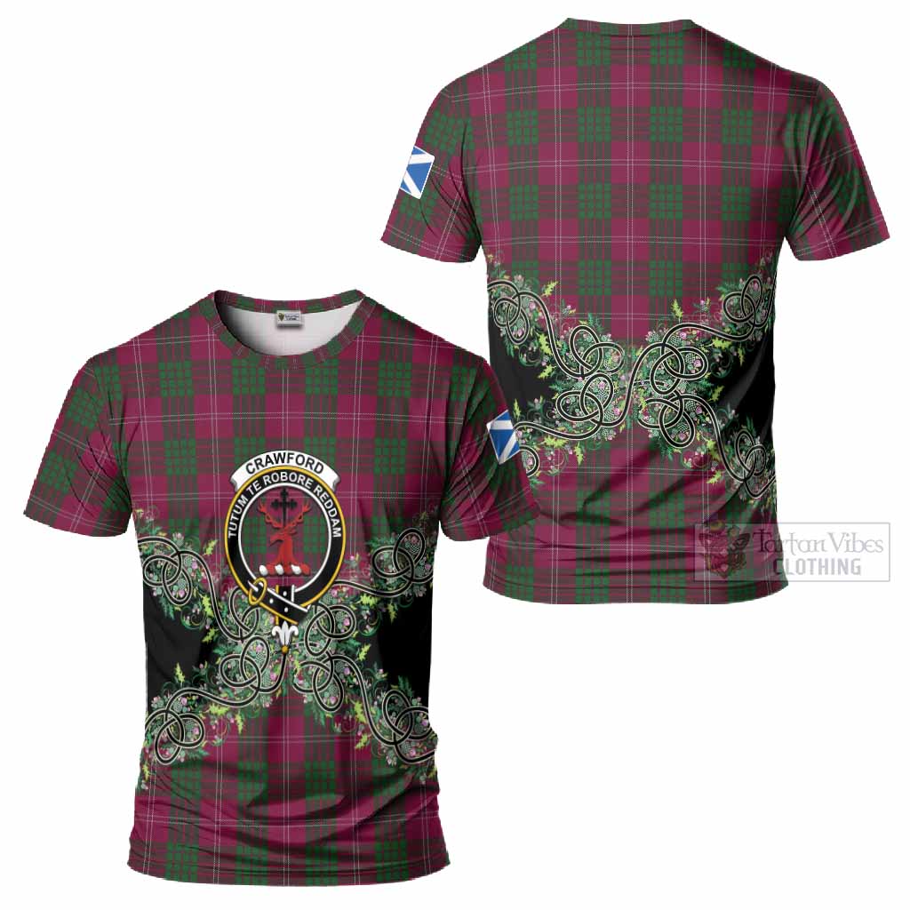 Crawford Tartan T-Shirt Thistle Scottish Spirit
