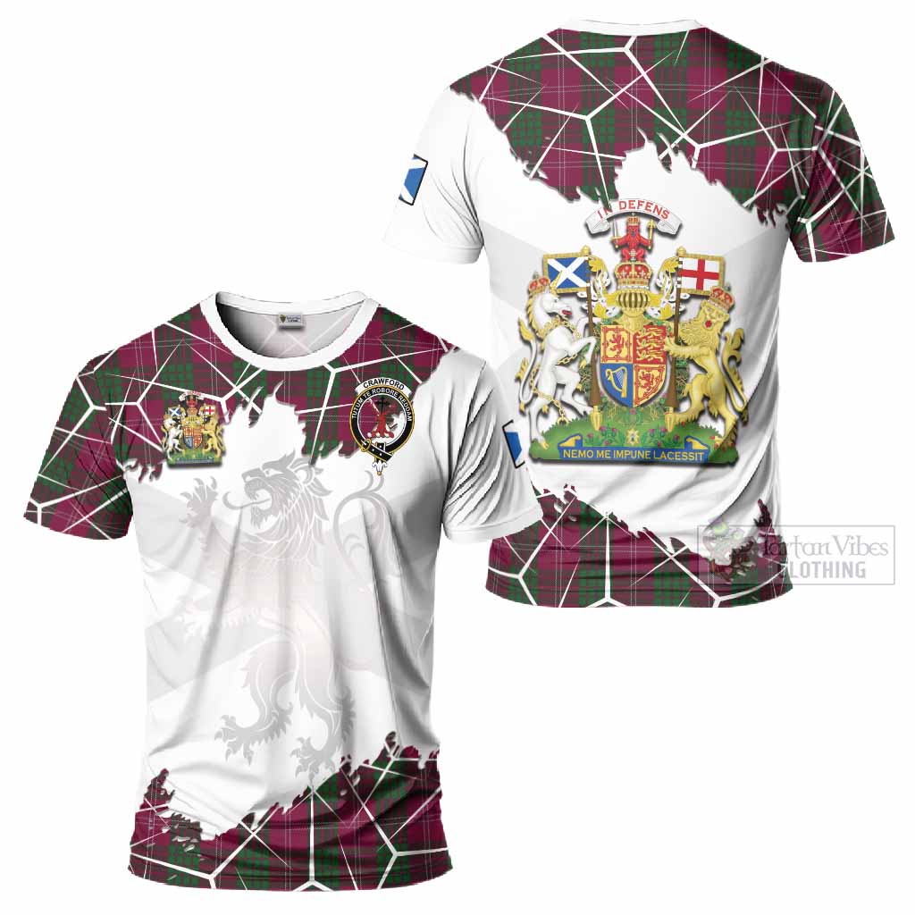 Crawford Tartan T-Shirt with Family Crest and Lion Rampant Grunge Style