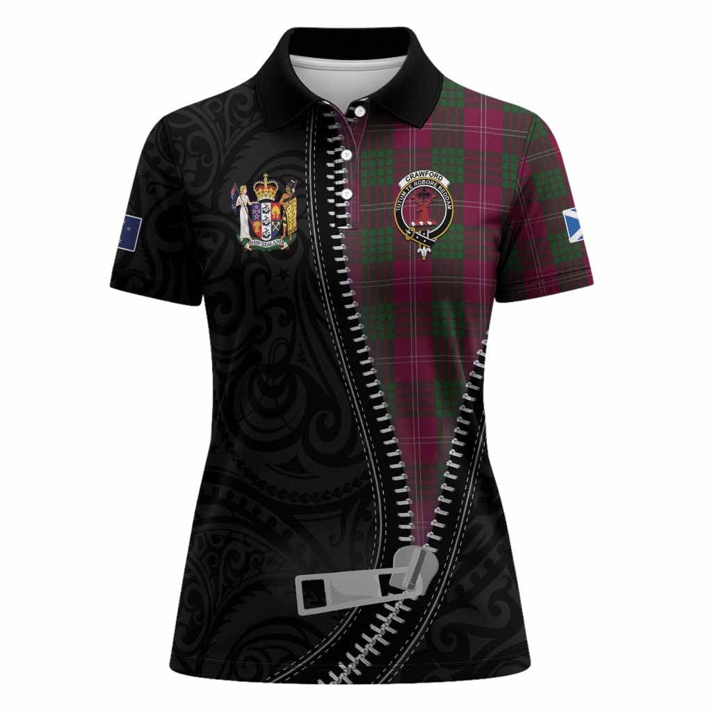 Crawford Tartan Women Polo Shirt New Zealand Pattern Unique Zipper Stylized