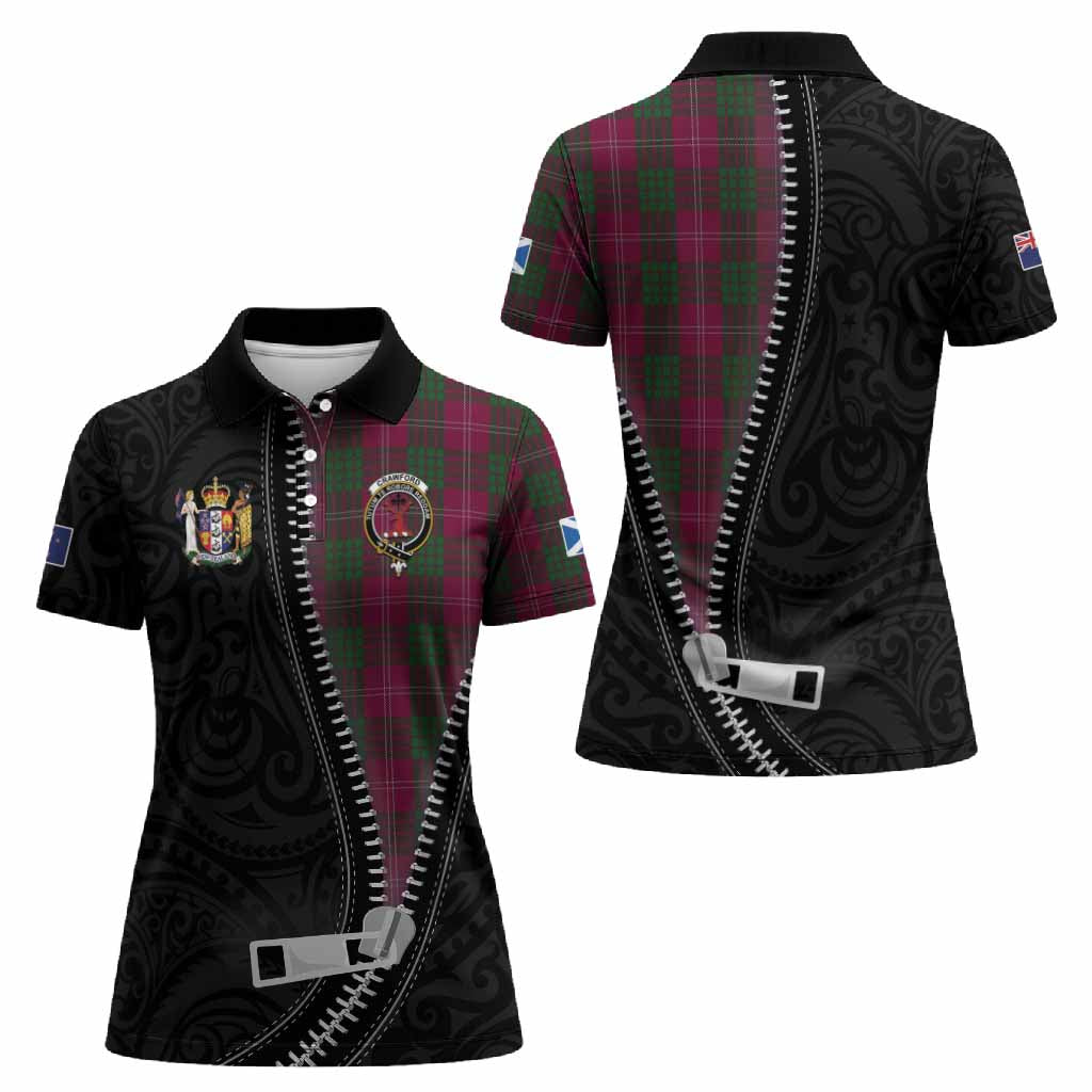 Crawford Tartan Women Polo Shirt New Zealand Pattern Unique Zipper Stylized