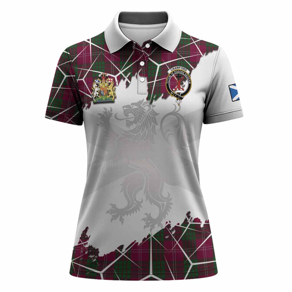 Crawford Tartan Women Polo Shirt with Family Crest and Lion Rampant Grunge Style