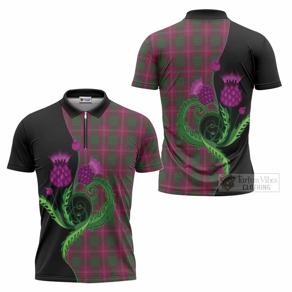 Crawford Tartan Zipper Polo Shirt Traditional Scottish Thistle