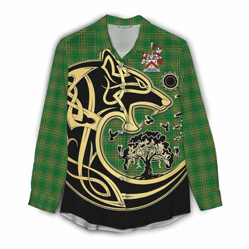 Creagh Irish Tartan Women's Casual Shirt with Coat of Arms Celtic Wolf Style Female - Tartan Vibes Clothing