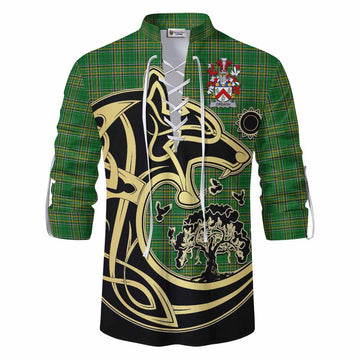 Creagh Irish Tartan Ghillie Kilt Shirt with Coat of Arms Celtic Wolf Style