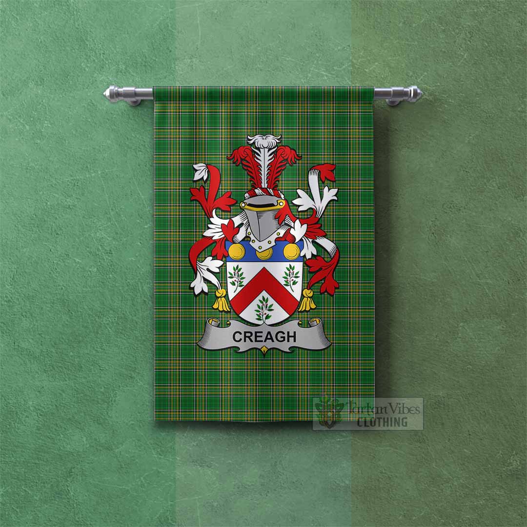 Creagh Irish Clan Tartan Gonfalon, Tartan Banner with Coat of Arms Rectangle - Tartan Vibes Clothing