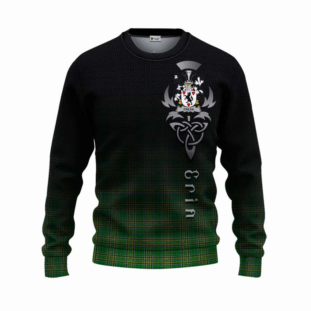 Tartan Vibes Clothing Crean Irish Clan Knitted Sweater with Coat of Arms Erin Go Bragh Celtic Inspired