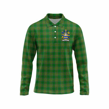 Tartan Vibes Clothing Crehall Irish Clan Tartan Long Sleeve Polo Shirt with Coat of Arms