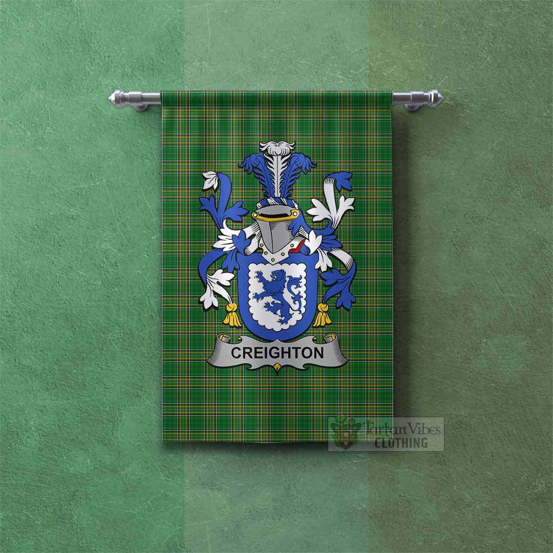 Tartan Vibes Clothing Creighton Irish Clan Tartan Gonfalon, Tartan Banner with Coat of Arms