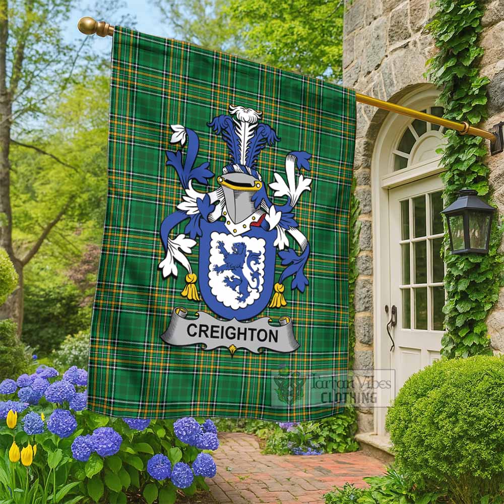 Creighton Irish Clan Tartan Flag with Coat of Arms