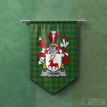 Tartan Vibes Clothing Cremin Irish Clan Tartan Gonfalon, Tartan Banner with Coat of Arms