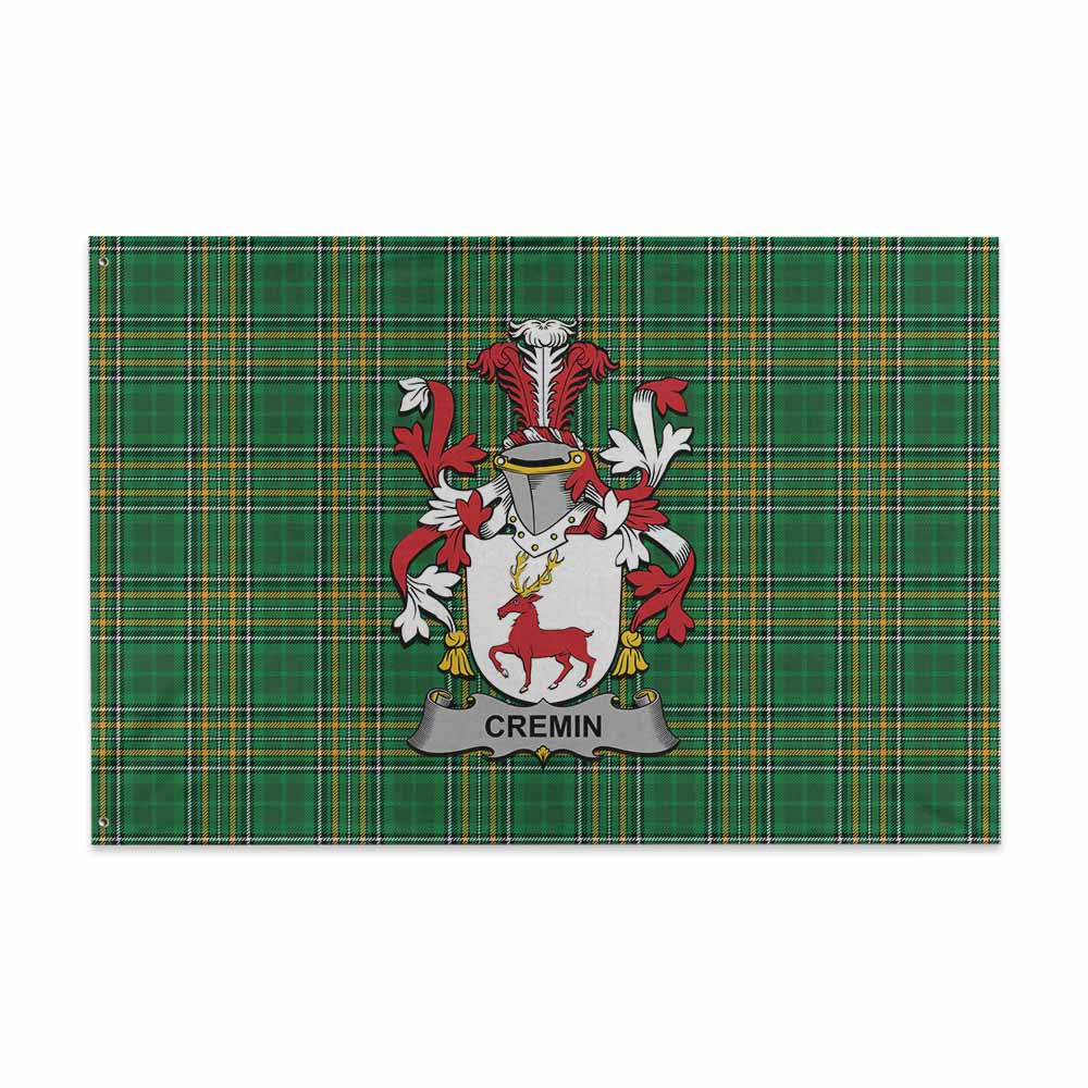 Tartan Vibes Clothing Cremin Irish Clan Tartan House Flag with Coat of Arms