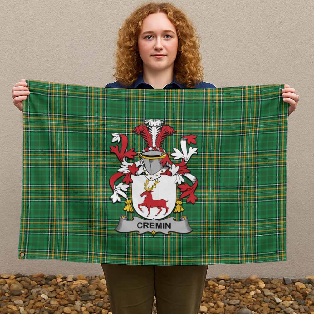 Tartan Vibes Clothing Cremin Irish Clan Tartan House Flag with Coat of Arms