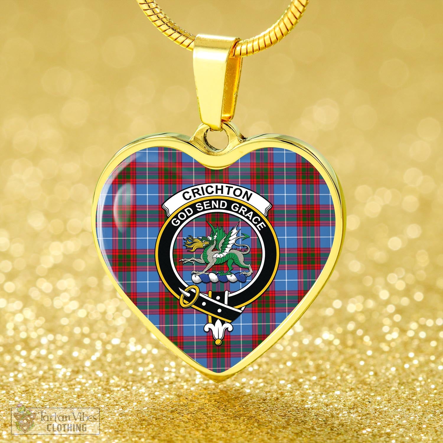 Crichton (Crighton) Tartan Heart Necklace with Family Crest - Tartan Vibes Clothing