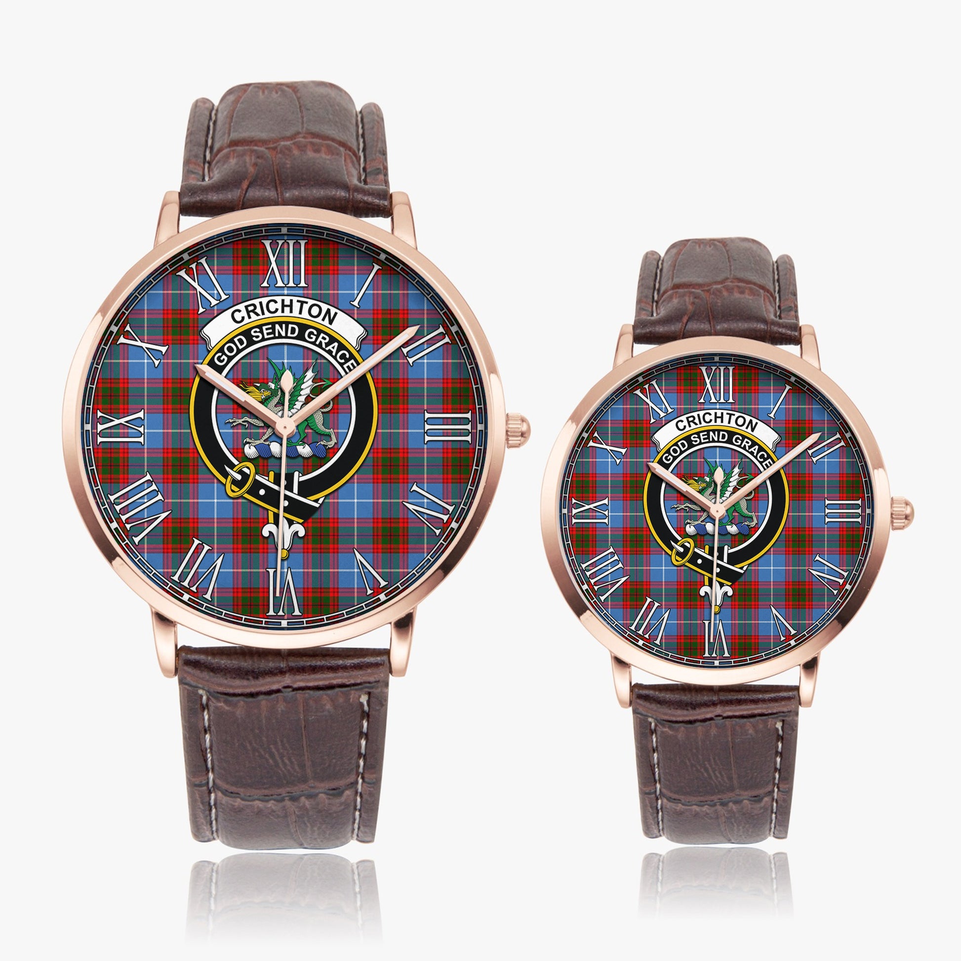 Crichton (Crighton) Tartan Family Crest Leather Strap Quartz Watch - Tartan Vibes Clothing