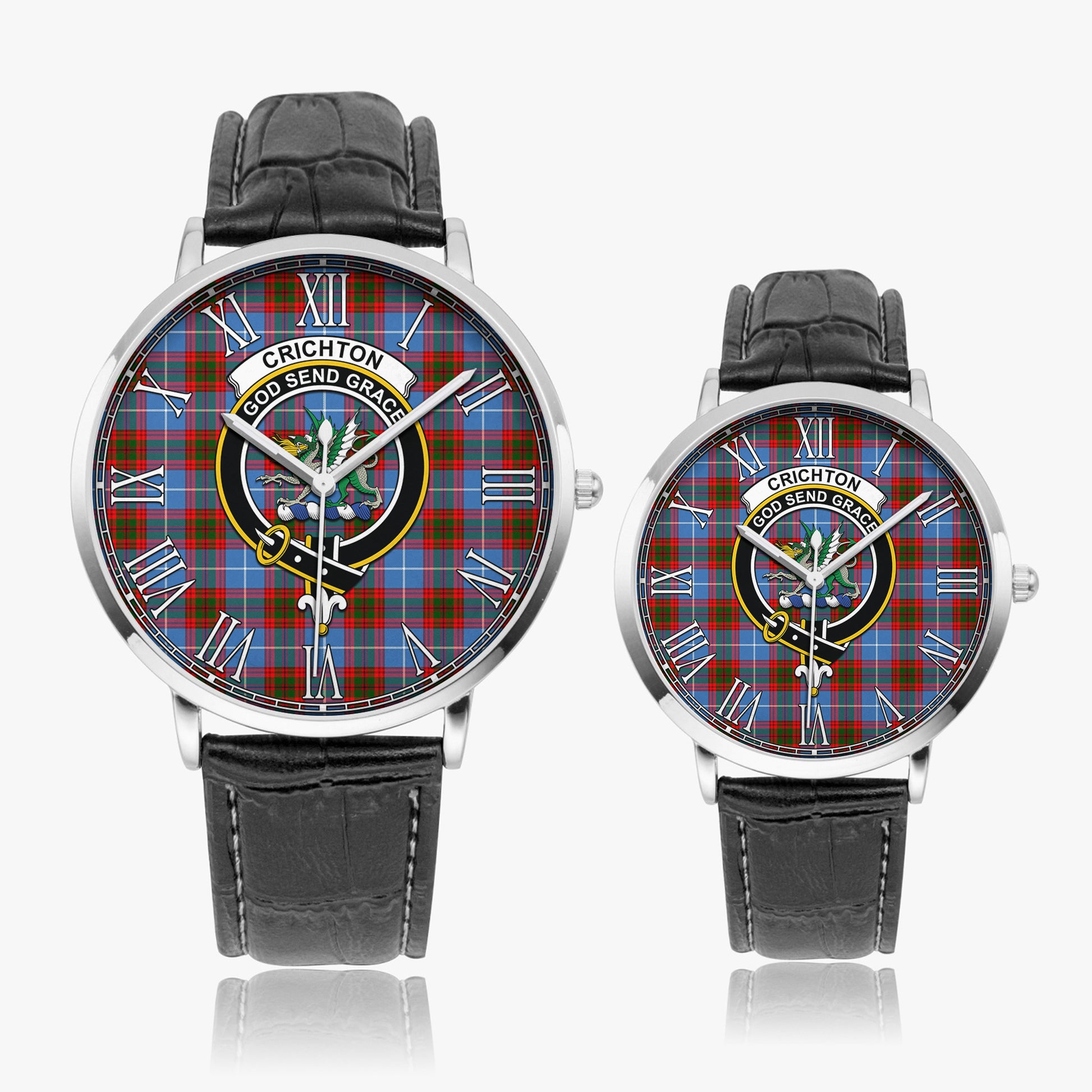 Crichton (Crighton) Tartan Family Crest Leather Strap Quartz Watch - Tartan Vibes Clothing
