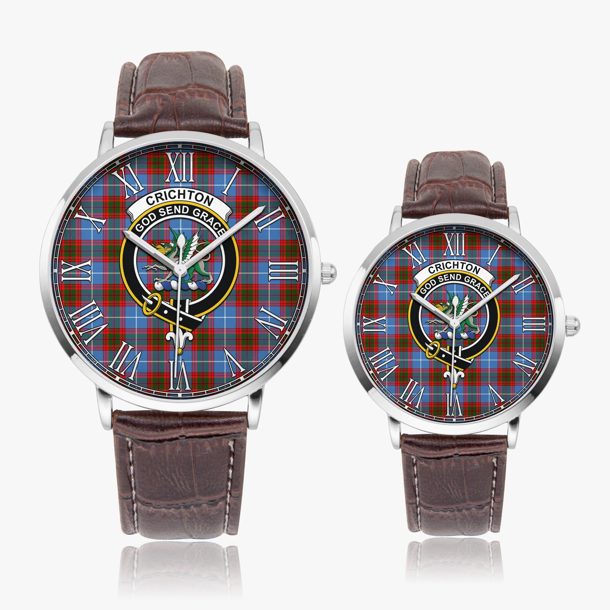 Crichton (Crighton) Tartan Family Crest Leather Strap Quartz Watch - Tartan Vibes Clothing