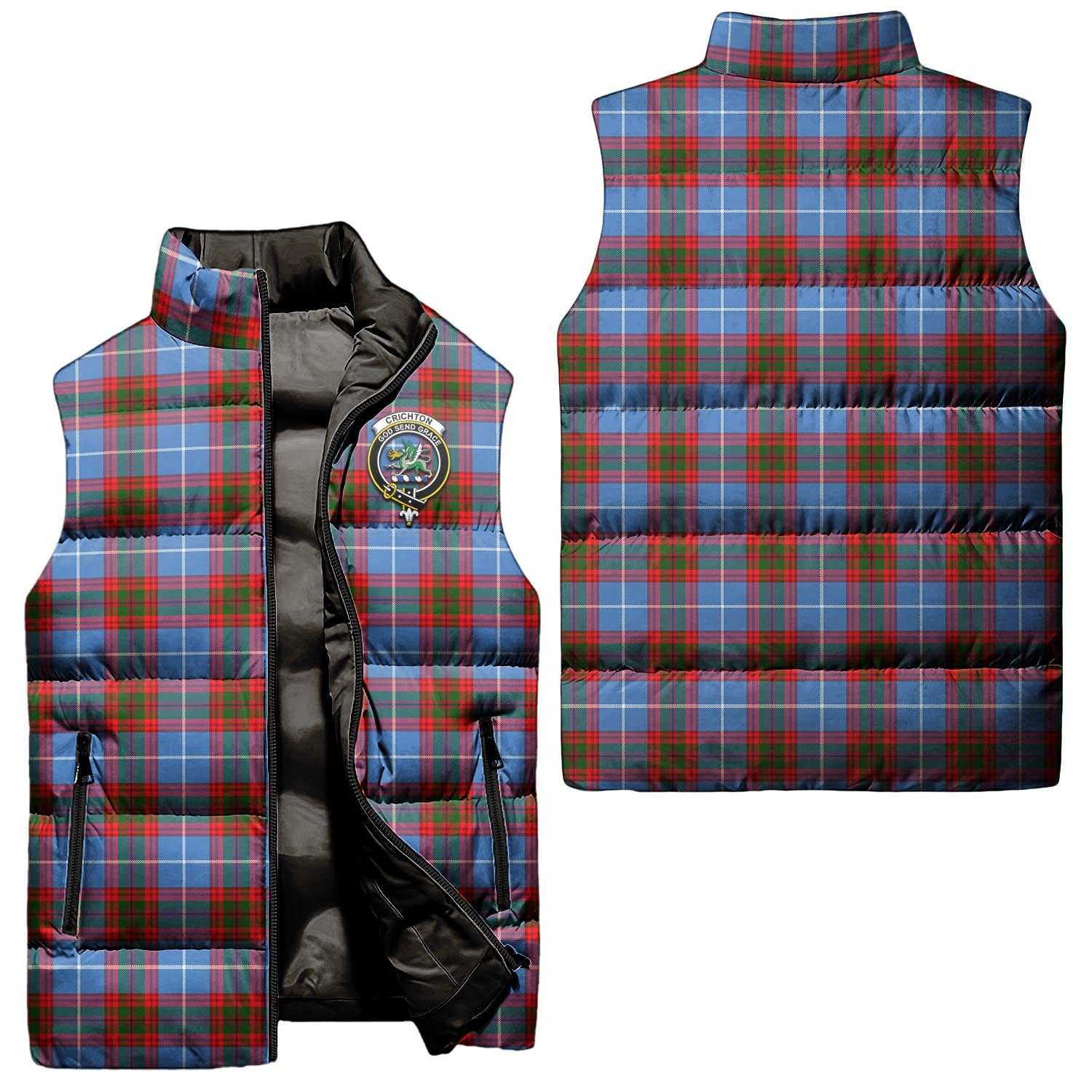 Crichton (Crighton) Tartan Sleeveless Puffer Jacket with Family Crest Unisex - Tartan Vibes Clothing
