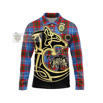Crichton (Crighton) Tartan Long Sleeve Polo Shirt with Family Crest Celtic Wolf Style Unisex - Tartan Vibes Clothing