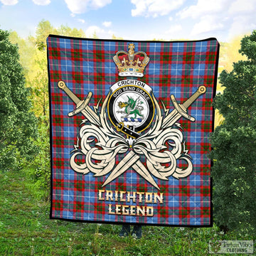Crichton (Crighton) Tartan Quilt with Clan Crest and the Golden Sword of Courageous Legacy Super King Quilt 91" x 110" - Tartan Vibes Clothing