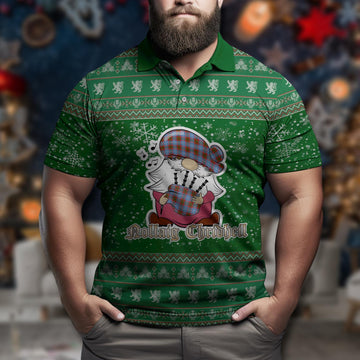 Crichton Clan Christmas Family Polo Shirt with Funny Gnome Playing Bagpipes