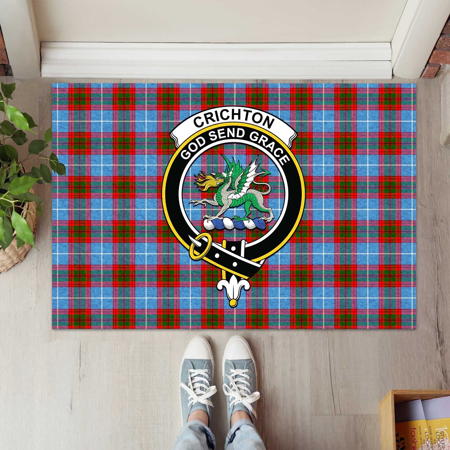 Crichton (Crighton) Tartan Rubber Doormat with Family Crest L 60*90cm - Tartan Vibes Clothing