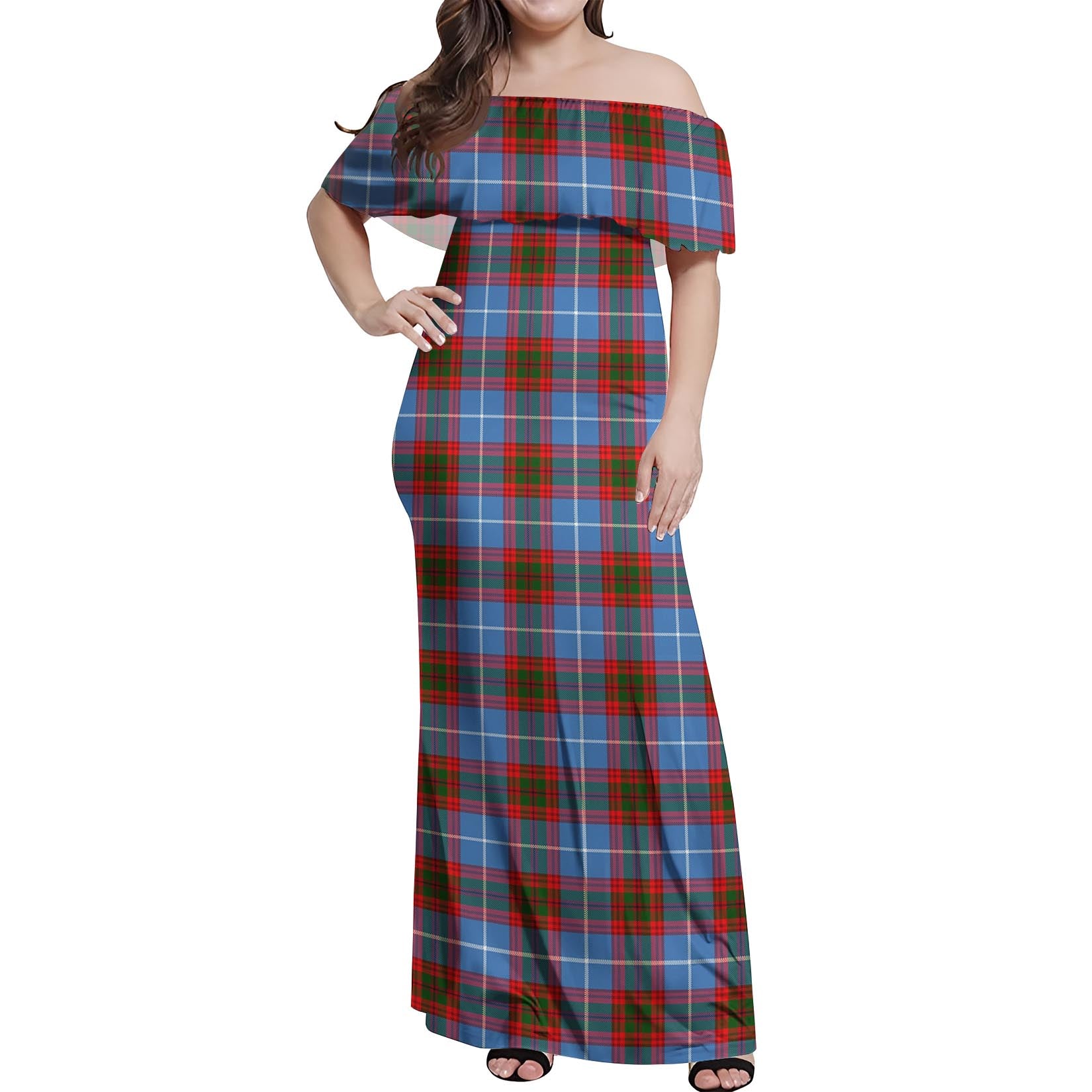 Crichton (Crighton) Tartan Off Shoulder Long Dress Women's Dress - Tartan Vibes Clothing