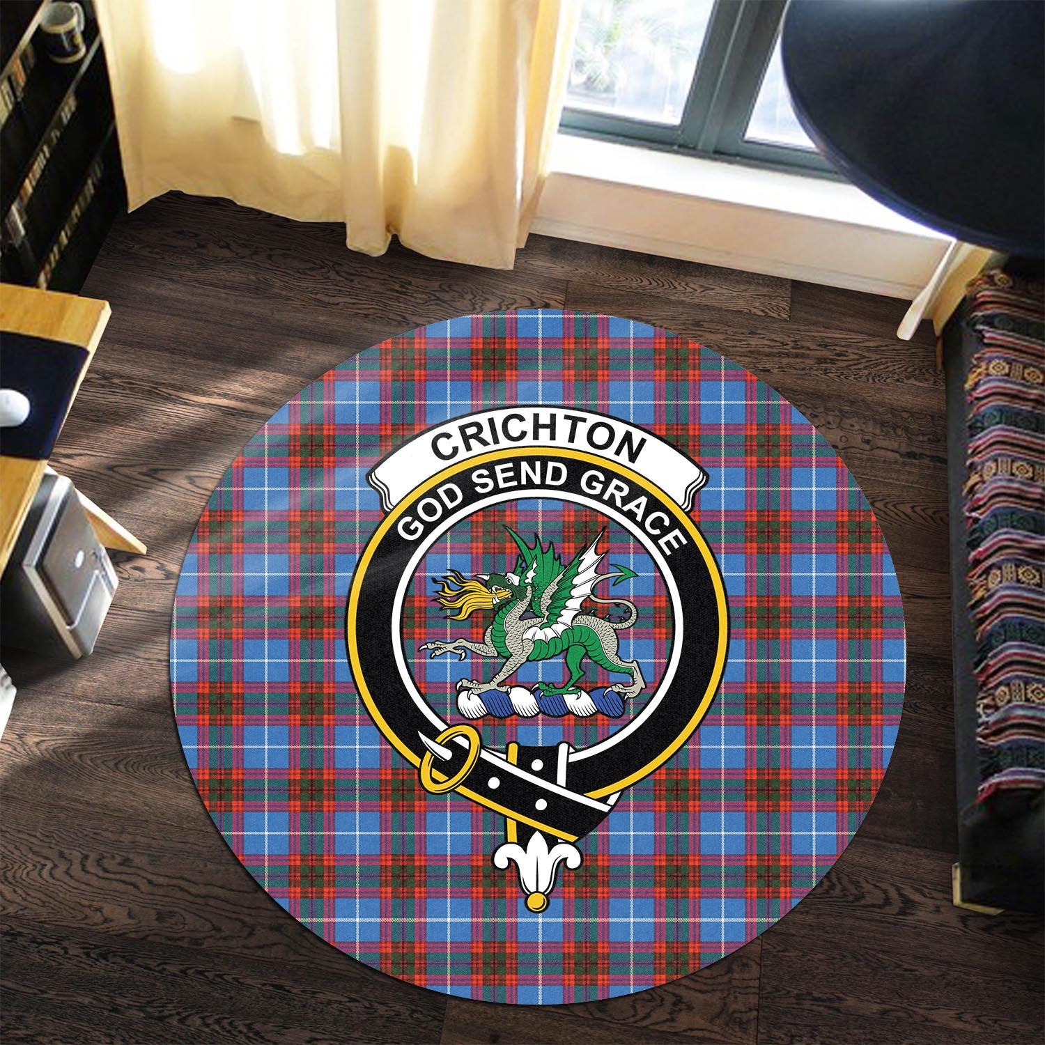 Crichton (Crighton) Tartan Round Rug with Family Crest Premium Round Rug - Tartan Vibes Clothing