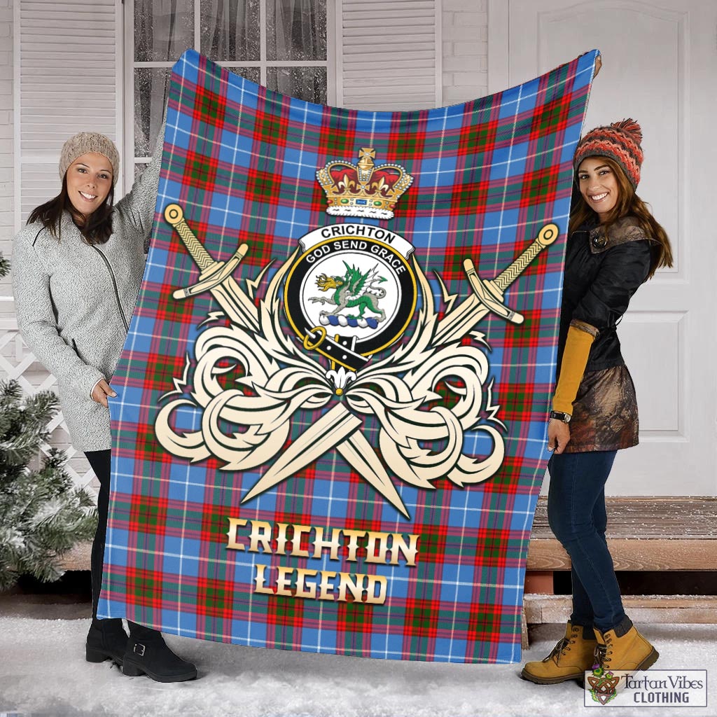 Tartan Vibes Clothing Crichton Tartan Blanket with Clan Crest and the Golden Sword of Courageous Legacy