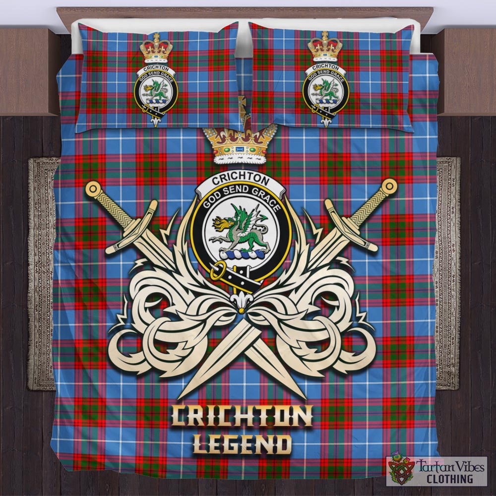 Tartan Vibes Clothing Crichton Tartan Bedding Set with Clan Crest and the Golden Sword of Courageous Legacy