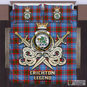 Tartan Vibes Clothing Crichton Tartan Bedding Set with Clan Crest and the Golden Sword of Courageous Legacy
