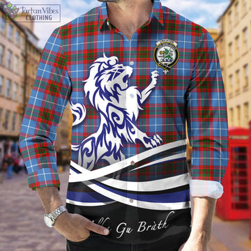 Crichton (Crighton) Tartan Long Sleeve Button Up Shirt with Alba Gu Brath Regal Lion Emblem Men's Shirt - Tartan Vibes Clothing