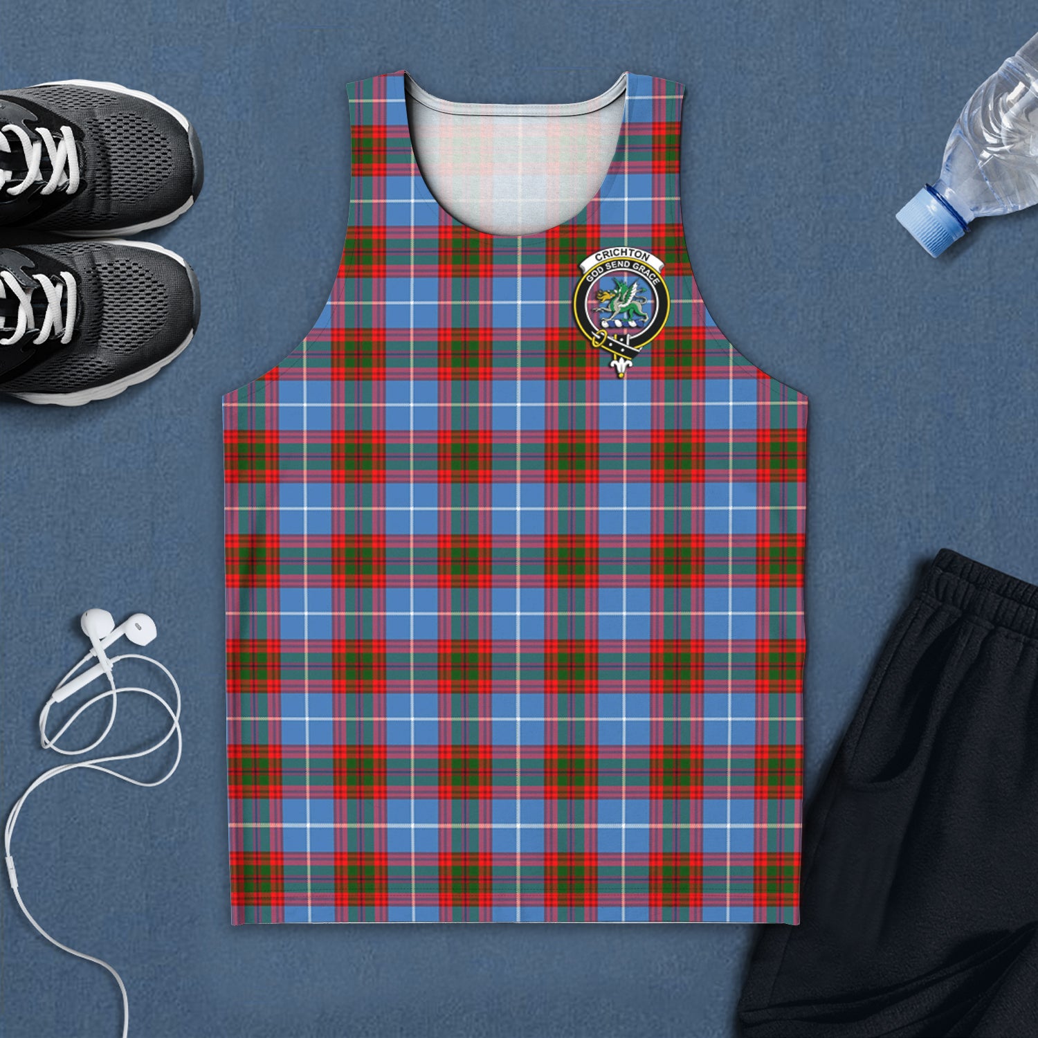 Crichton (Crighton) Tartan Mens Tank Top with Family Crest 5XL - Tartan Vibes Clothing