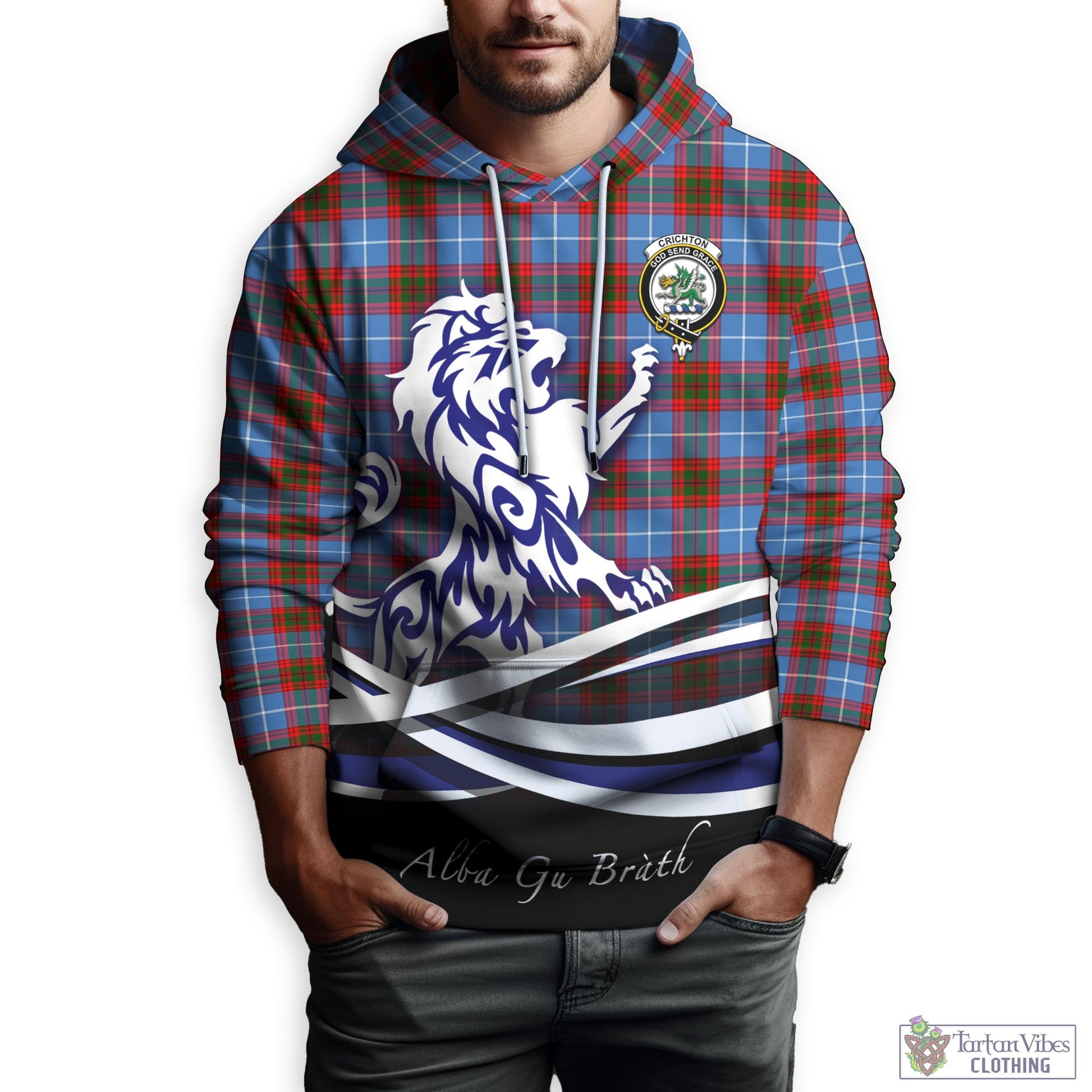 Crichton (Crighton) Tartan Hoodie with Alba Gu Brath Regal Lion Emblem Zip Hoodie - Tartan Vibes Clothing