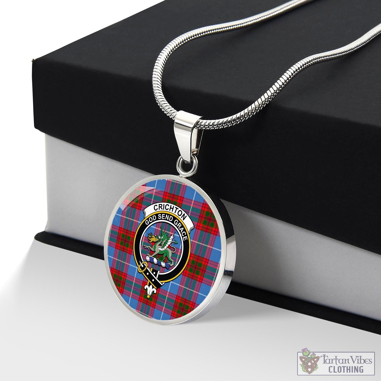 Crichton (Crighton) Tartan Circle Necklace with Family Crest Luxury Necklace (Silver) No - Tartan Vibes Clothing