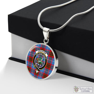 Crichton Tartan Circle Necklace with Family Crest
