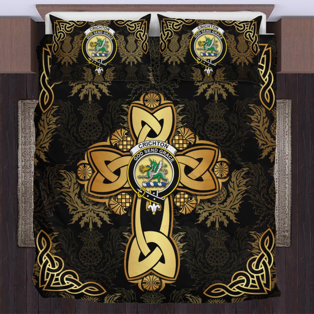 Crichton Clan Bedding Sets Gold Thistle Celtic Style US Bedding Set - Tartanvibesclothing