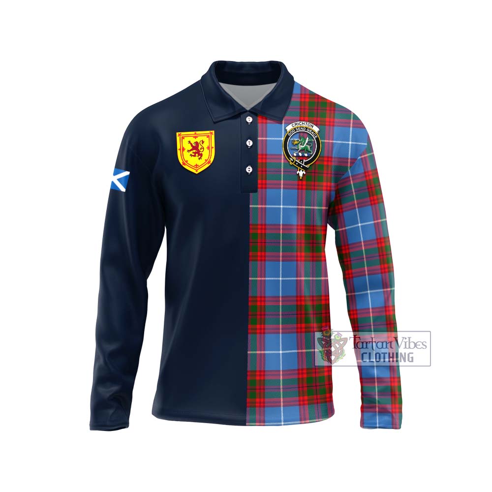 Crichton (Crighton) Tartan Long Sleeve Polo Shirt Alba with Scottish Lion Royal Arm Half Style Unisex - Tartan Vibes Clothing