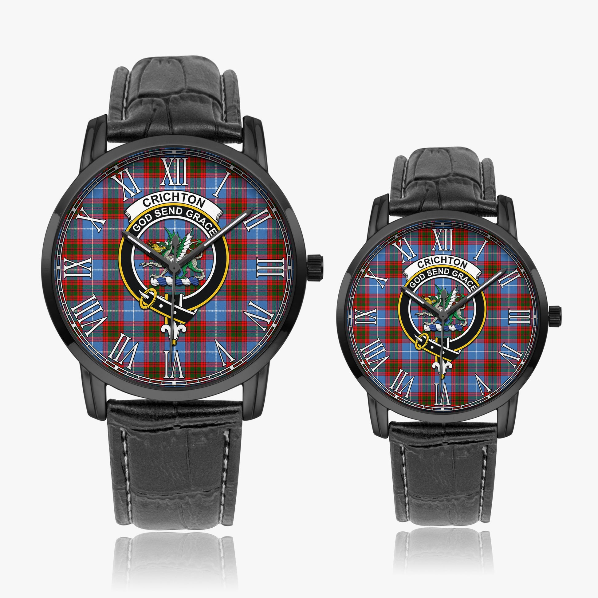 Crichton (Crighton) Tartan Family Crest Leather Strap Quartz Watch Wide Type - Tartan Vibes Clothing