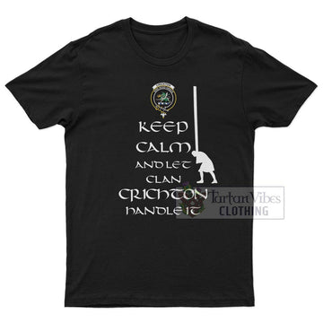 Crichton (Crighton) Clan Men's T-Shirt: Keep Calm and Let the Clan Handle It Caber Toss Highland Games Style White - 2D-tartanvibesclothing