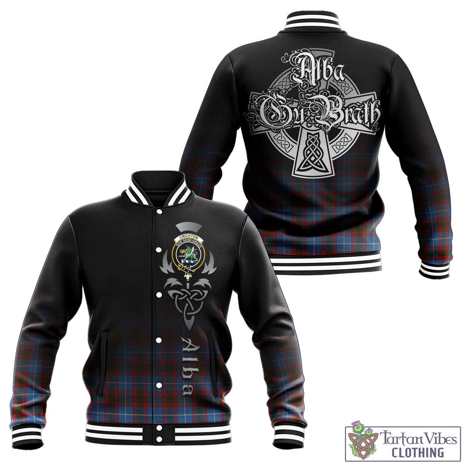 Crichton (Crighton) Tartan Baseball Jacket Featuring Alba Gu Brath Family Crest Celtic Inspired - Tartan Vibes Clothing