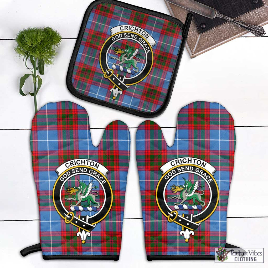 Crichton (Crighton) Tartan Combo Oven Mitt & Pot-Holder with Family Crest Black - Tartan Vibes Clothing