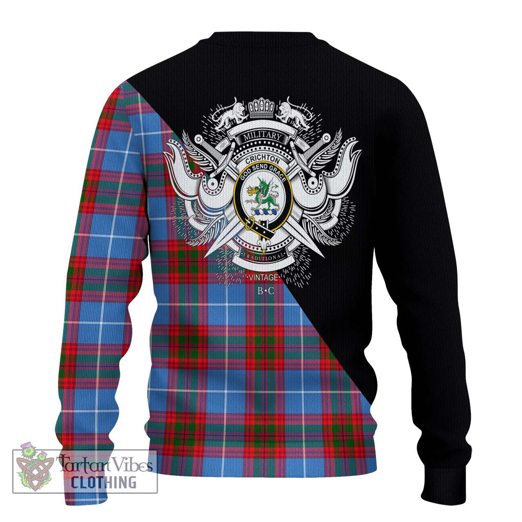 Crichton (Crighton) Tartan Ugly Sweater with Family Crest and Military Logo Style - Tartan Vibes Clothing