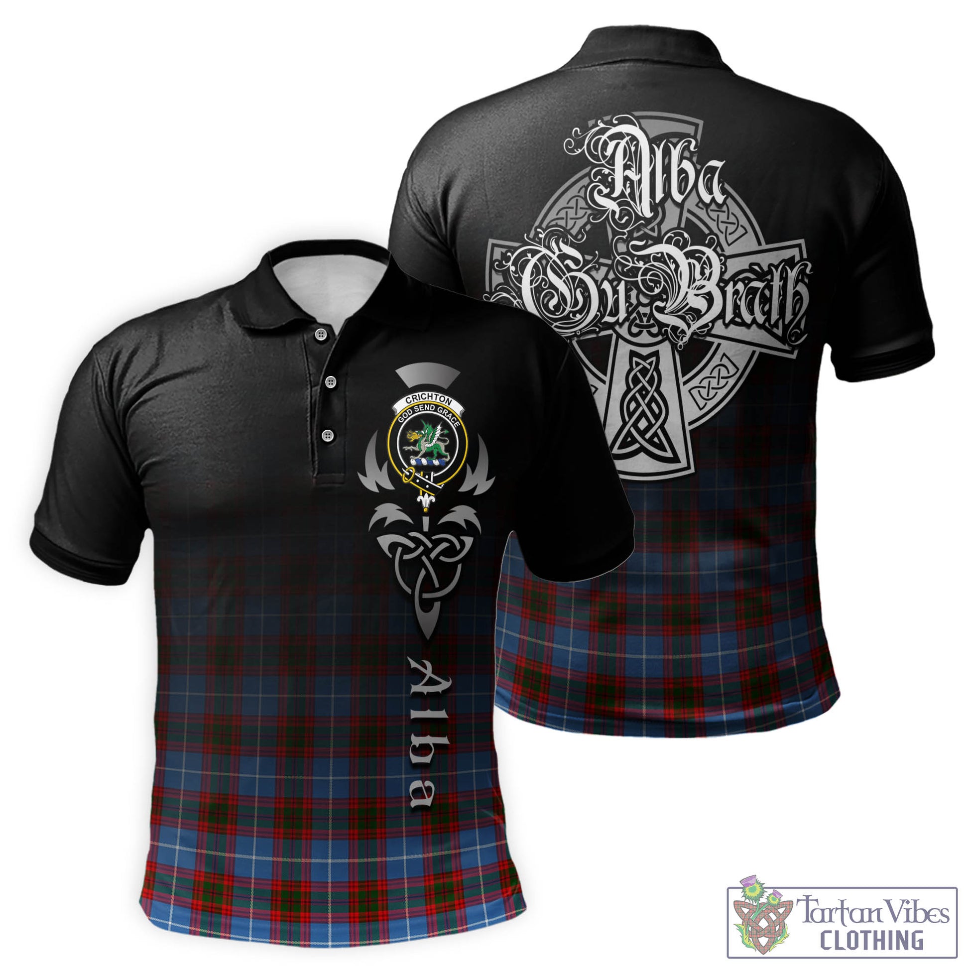 Tartan Vibes Clothing Crichton Tartan Polo Shirt Featuring Alba Gu Brath Family Crest Celtic Inspired