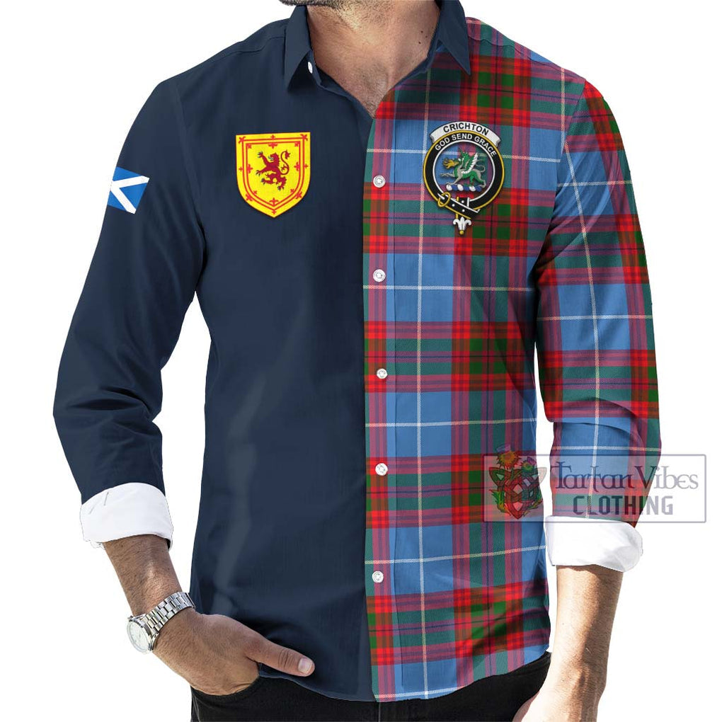 Tartan Vibes Clothing Crichton Tartan Long Sleeve Button Shirt with Scottish Lion Royal Arm Half Style