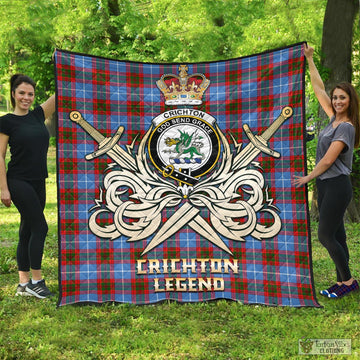 Crichton (Crighton) Tartan Quilt with Clan Crest and the Golden Sword of Courageous Legacy - Tartan Vibes Clothing