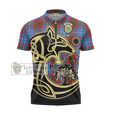 Crichton (Crighton) Tartan Zipper Polo Shirt with Family Crest Celtic Wolf Style - Tartan Vibes Clothing