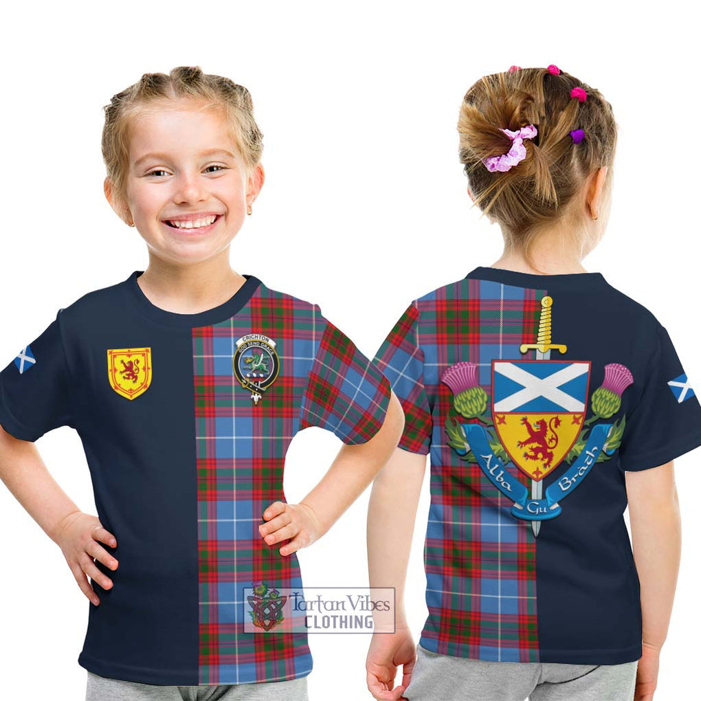 Crichton (Crighton) Tartan Kid T-Shirt Alba with Scottish Lion Royal Arm Half Style - Tartan Vibes Clothing