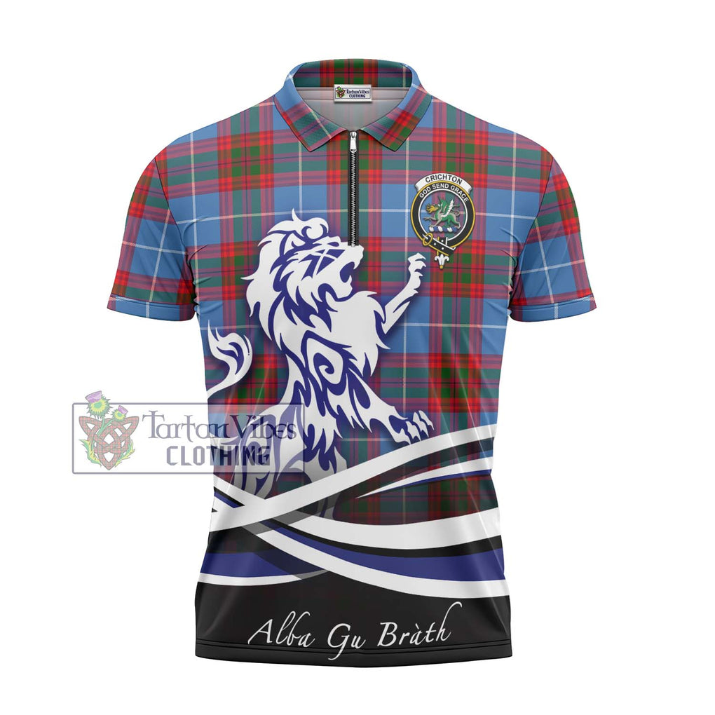Crichton (Crighton) Tartan Zipper Polo Shirt with Alba Gu Brath Regal Lion Emblem - Tartan Vibes Clothing