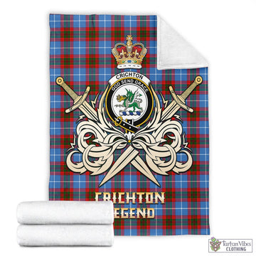 Crichton (Crighton) Tartan Blanket with Clan Crest and the Golden Sword of Courageous Legacy - Tartan Vibes Clothing