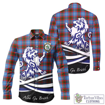 Crichton Tartan Long Sleeve Button Up Shirt with Alba Gu Brath Regal Lion Emblem